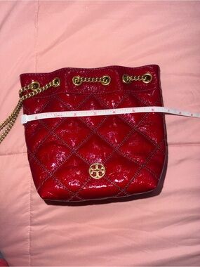 Tory Burch Red Quilted Chain Drawstring Crossbody